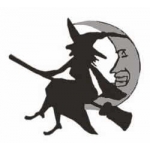 Witch on the Broomstick with Quarter Moon Halloween Pin